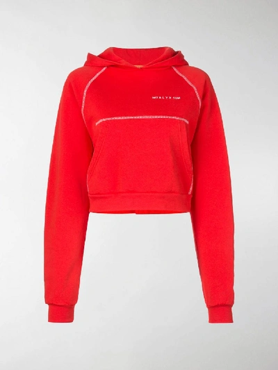 Shop Alyx Cropped Logo Hoodie In Red