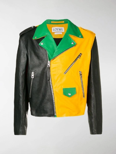 Shop Loewe Colour-block Leather Jacket In Black