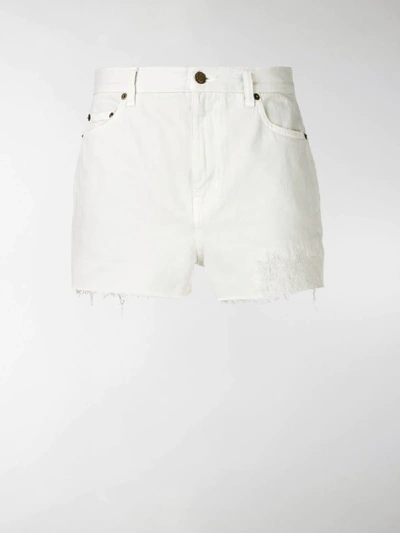 Shop Saint Laurent Distressed Denim Shorts In White