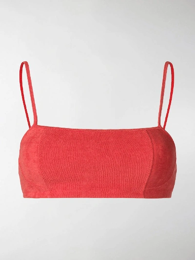 Shop Ganni Towelled Bikini Top In Red