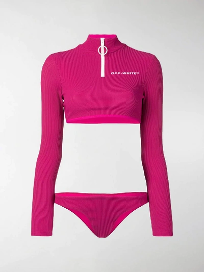 Shop Off-white Long-sleeve Bikini In Pink