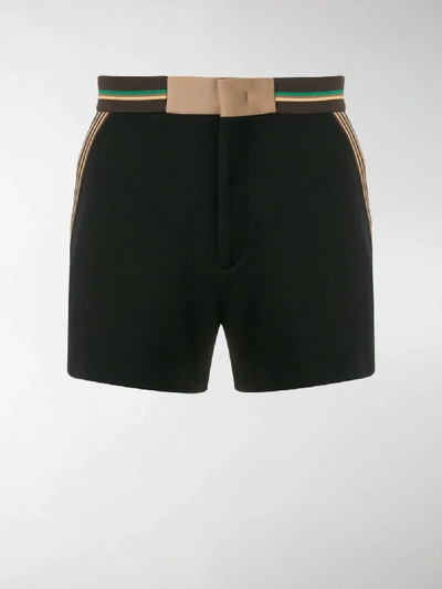 Shop Fendi Striped Trim Shorts In Black