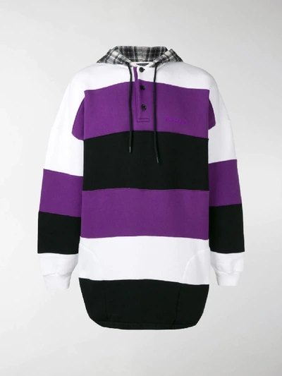 Shop Balenciaga Check Hood Striped Hoodie In Purple