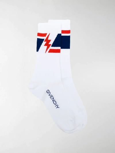 Shop Givenchy Lightning Bolt Knitted Socks In White