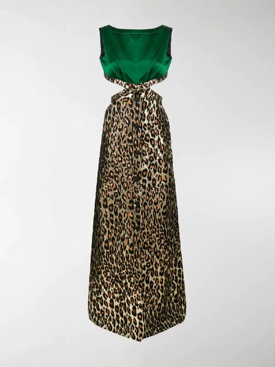 Shop Miu Miu Leopard Print Maxi Dress In Green