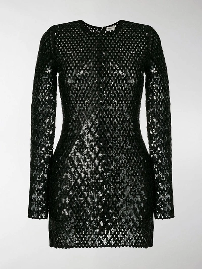 Shop Saint Laurent Sequin Embellished Knitted Mini Dress In Black