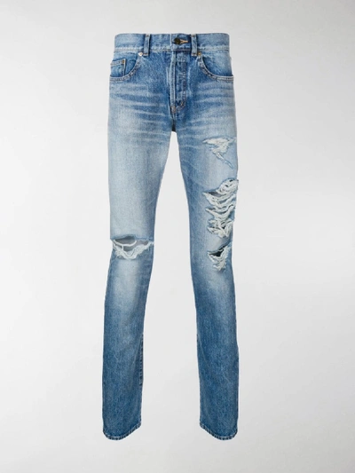 Shop Saint Laurent Distressed Slim-fit Jeans In Blue