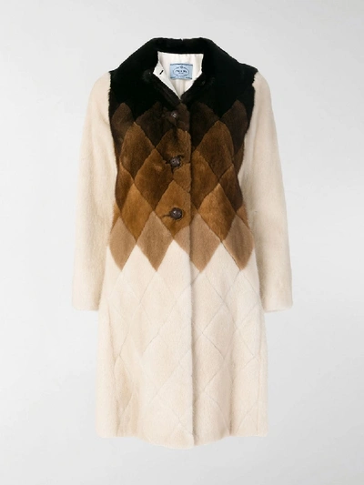 Shop Prada Dégradé Rhombus Panel Coat In Neutrals