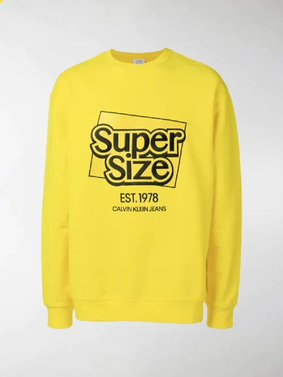 Shop Calvin Klein Jeans Est.1978 1978 Embroidered Slogan Logo Sweatshirt In Yellow