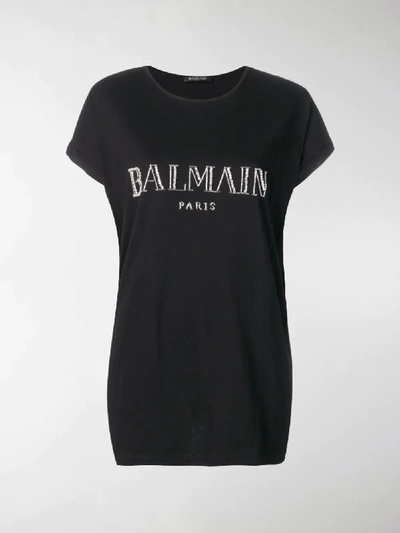 Shop Balmain Embroidered Logo T-shirt In Black