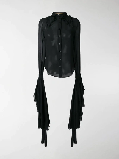 Shop Saint Laurent Draped Tie Cuff Shirt In Black