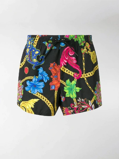 Shop Versace Jewel Print Swim Shorts In Black