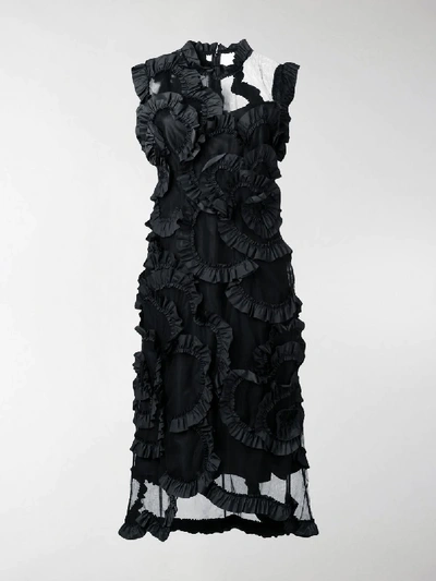 Shop Moncler Genius Ruffle Tulle Midi Dress In Black