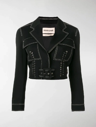 Shop Roberto Cavalli Contrast Stitch Cropped Jacket In Black