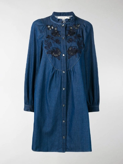 Shop Coach Embroidered Denim Dress In Blue