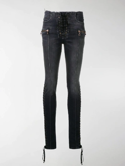 Shop Ben Taverniti Unravel Project Lace Up Skinny Jeans In Black