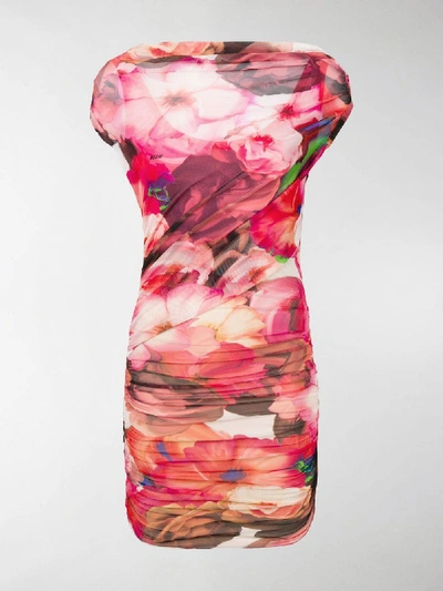 Shop Msgm Floral Ruched Dress In Pink
