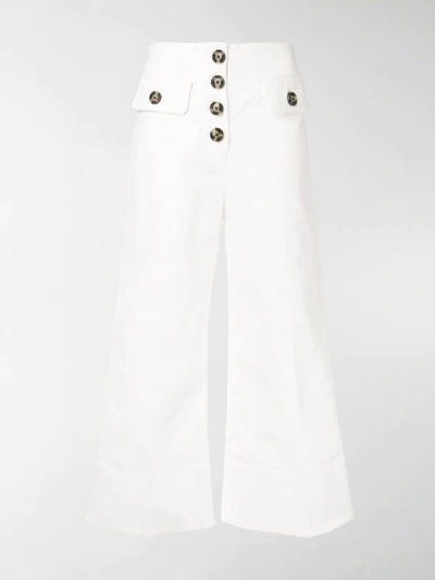 Shop Self-portrait High Waist Cropped Trousers In White