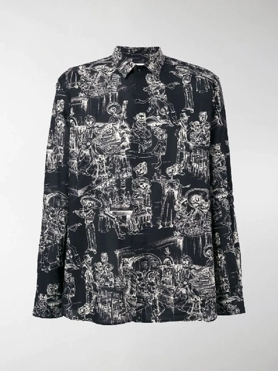 Shop Saint Laurent Mexican Party-print Shirt In Black