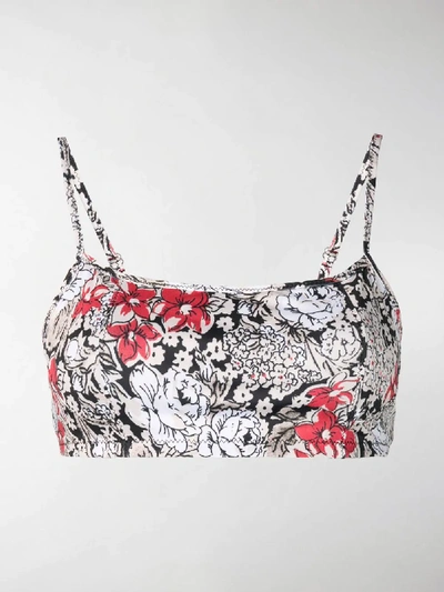 Shop Ganni Prentis Floral Bikini Top In Neutrals