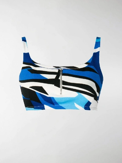 Shop Prada Abstract Print Cropped Top In Blue