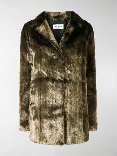Shop Saint Laurent Metallic Mink Fur Coat In Green
