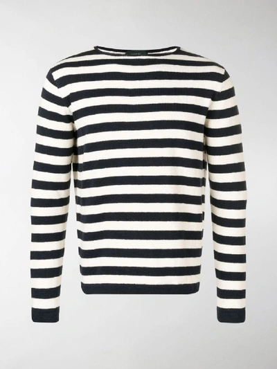 Shop Zanone Striped Round-neck Jumper In White