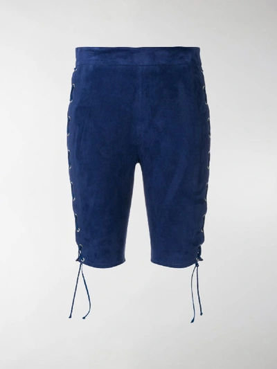 Shop Ben Taverniti Unravel Project Side Lace Fitted Shorts In Blue