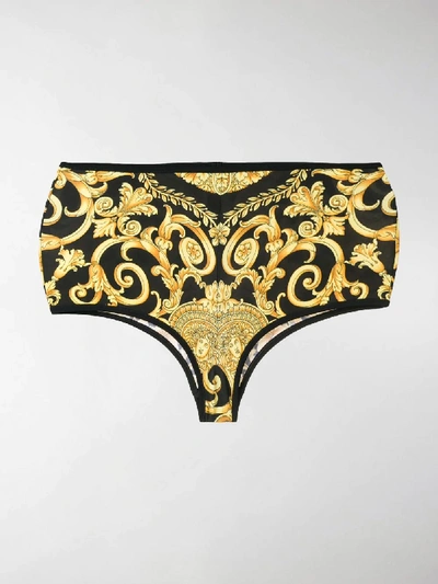 Shop Versace Gold Hibiscus Bikini Bottoms In Black