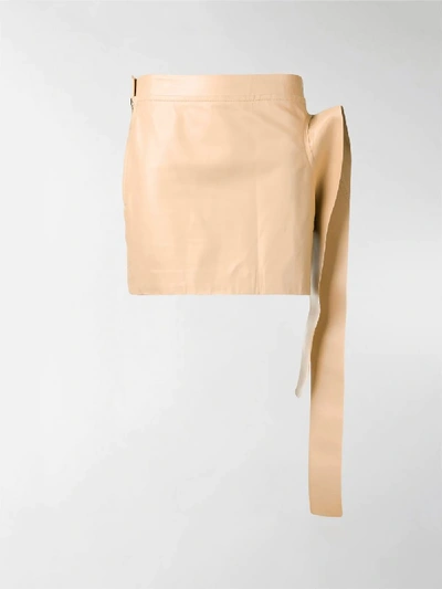 Shop Jw Anderson Toast Leather Tab Mini Skirt In Neutrals