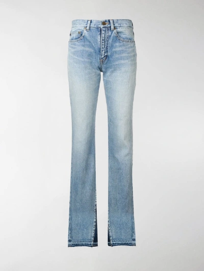Shop Saint Laurent Contrast Flared Jeans In Blue
