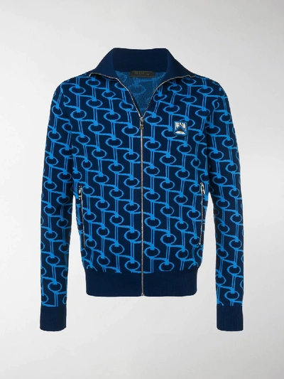 Shop Prada Technical Jacquard Cardigan In Blue