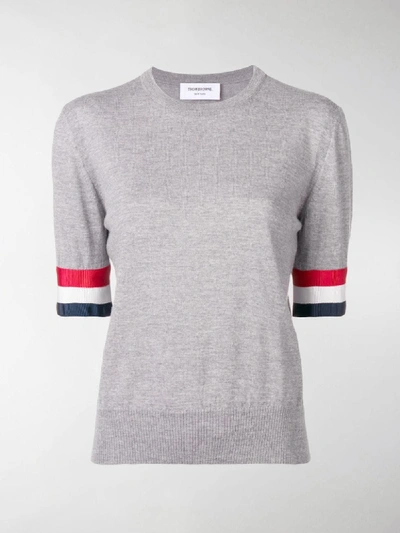 Shop Thom Browne Tricolour Cuff Knit T-shirt In Grey