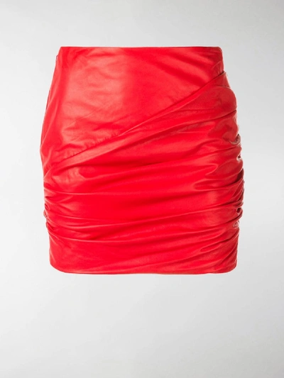 Shop Versace Ruched Mini Skirt In Red
