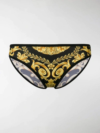 Shop Versace Baroque-print Bikini Bottoms In Black