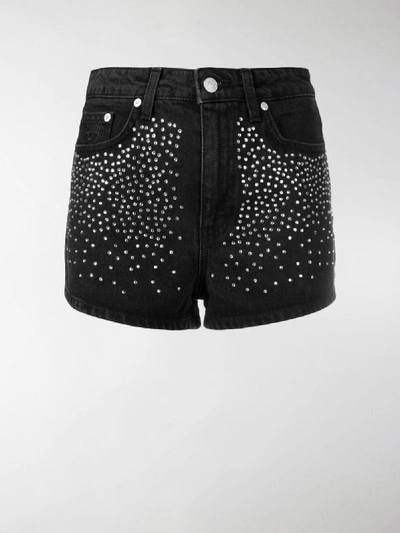 Shop Chiara Ferragni Studded Denim Shorts In Black