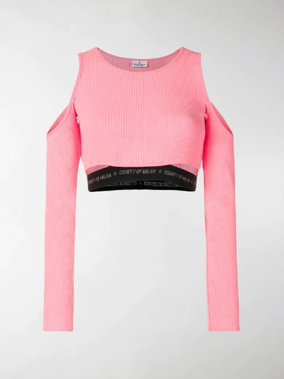 Shop Marcelo Burlon County Of Milan Cold Shoulder Cropped Top In Pink