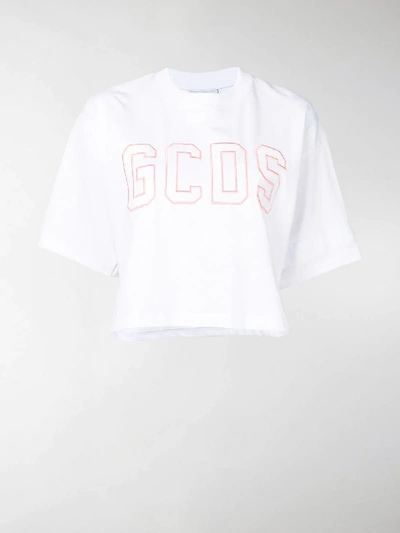 Shop Gcds Cropped Logo T-shirt In White