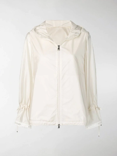 Shop Moncler Logo Ruffle Cuff Jacket In White