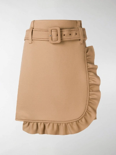 Shop Prada Technical Jersey Skirt With Ruffles In Neutrals