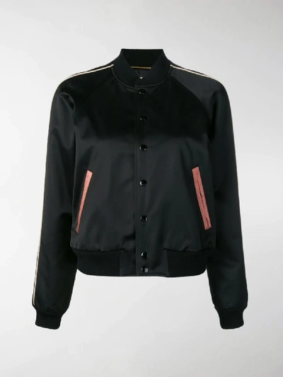 Shop Saint Laurent Embroidered Logo Bomber Jacket In Black