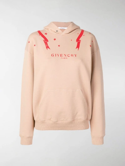 Shop Givenchy Logo Star Print Hoodie In Neutrals