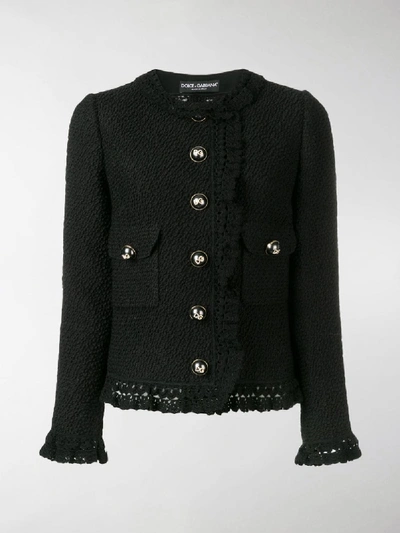 Shop Dolce & Gabbana Crystal Logo Bouclé Jacket In Black