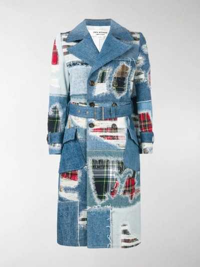 Shop Junya Watanabe Plaid Patchwork Denim Coat In Blue