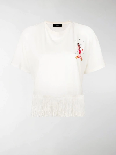 Shop Alanui Fringed Embroidered T-shirt In White