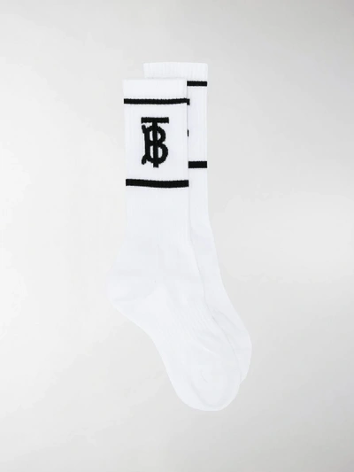 Shop Burberry Monogram Motif Intarsia Socks In White