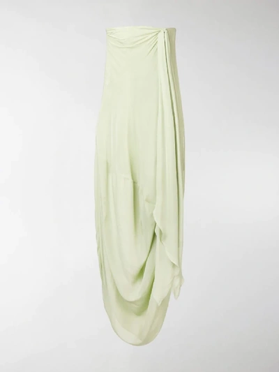 Shop Jacquemus Draped Strapless Dress In Green
