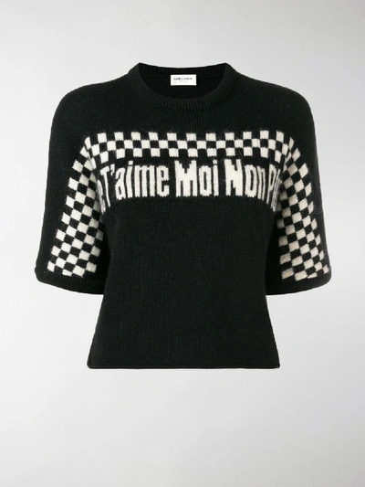 Shop Saint Laurent Short Sleeve Jacquard Sweater In Black