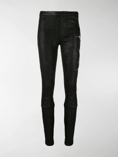 Shop Haider Ackermann Floral-embroidered Leather Leggings In Black