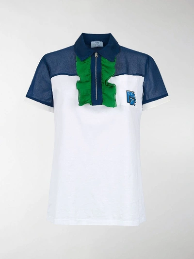 Shop Prada Ruffled-detail Polo Shirt In White